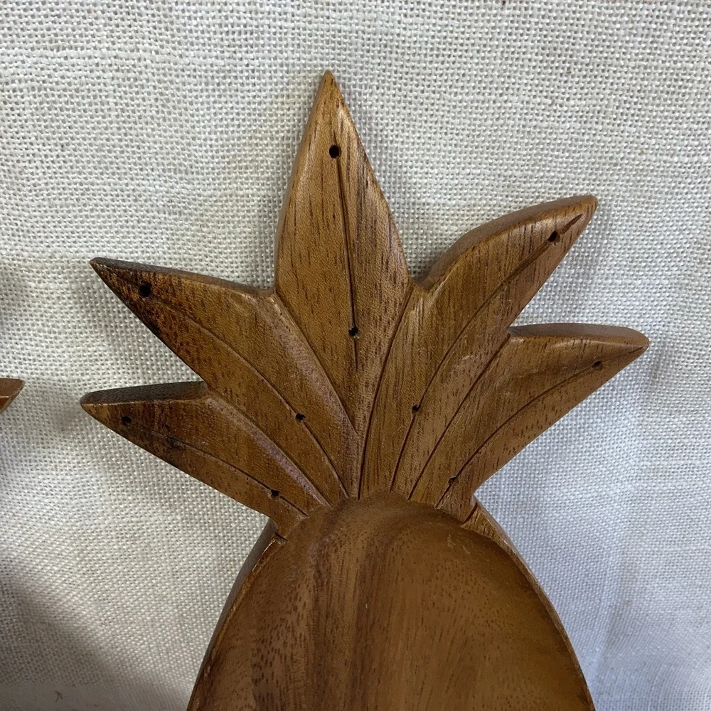 2 VTG Monkey Pod Pineapple Bowl Tiki Tropical Blair's Hawaii Luau Barware Signed